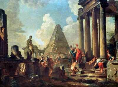 Alexander de Grote voor het graf van Achilles door Giovanni Paolo Pannini